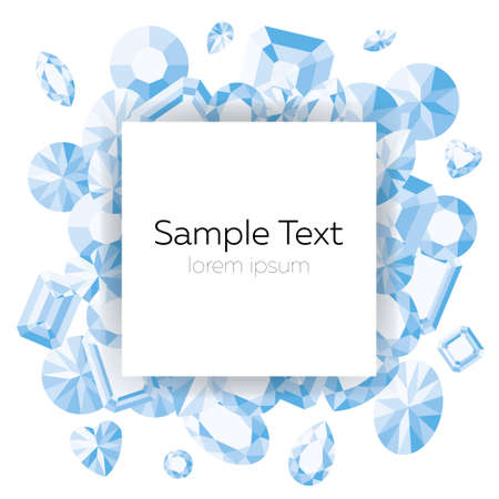 Vector template with a scattering of blue gems on a white background and space for text.のイラスト素材