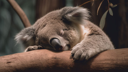 Koala sleeping on a tree branch in Australia, koala is a marsupial marsupial.の素材