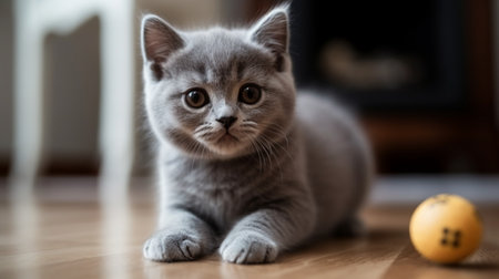 Scottish Fold cat lying on the floor and looking at the cameraの素材