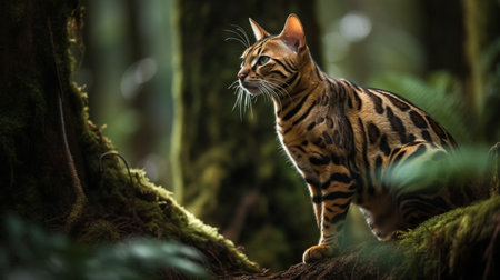 Bengal cat in the forest. Wildlife scene from nature.の素材