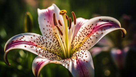 Beautiful lily flowers growing in the garden on a sunny dayの素材