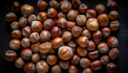 Hazelnuts on a dark background. Selective focus. Toned.の素材
