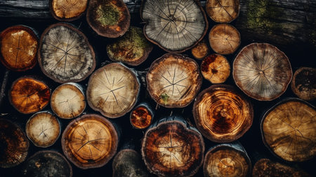 Old wood texture background. Abstract wooden background with tree rings. Top view.の素材