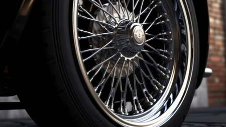 Close-up of the wheel of a vintage car. 3d renderingの素材