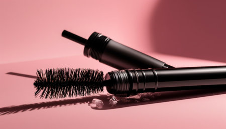 Mascara and brush on a pink background. close-up.の素材