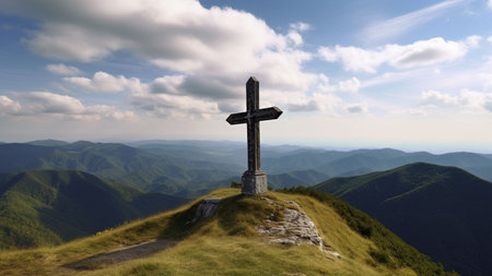 Cross on the top of a mountain in the Carpathians.の素材