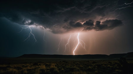 A lightning strike in the desert of South Dakota, United States.の素材