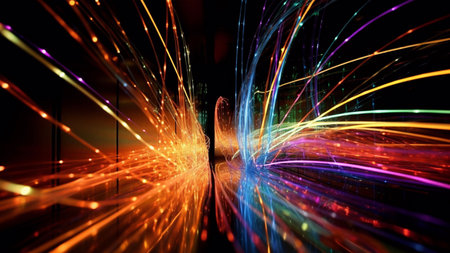 3D rendering of abstract technology digital hi tech concept with light raysの素材