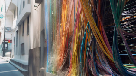 Multicolored cables on the street in Barcelona, Catalonia, Spainの素材