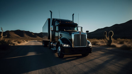 Truck on the road in the desert, USA. 3d rendering.の素材