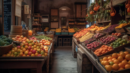 Fruits and vegetables at a market stall in Bologna, Italyの素材