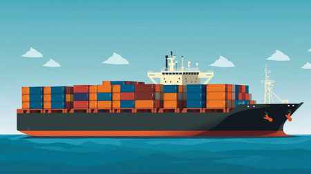 Container ship in the sea. Freight transportation. vector illustration.の素材