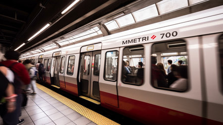 Milan Metro train. Milan Metro is the world's longest fully automated metro network (75 km).の素材