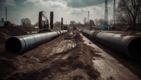 Pipeline for the construction of water supply in the city.の素材
