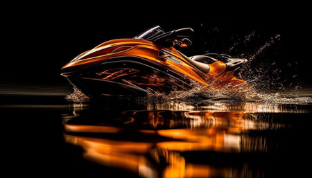Jet ski with splashes of water on a black background. 3d renderingの素材