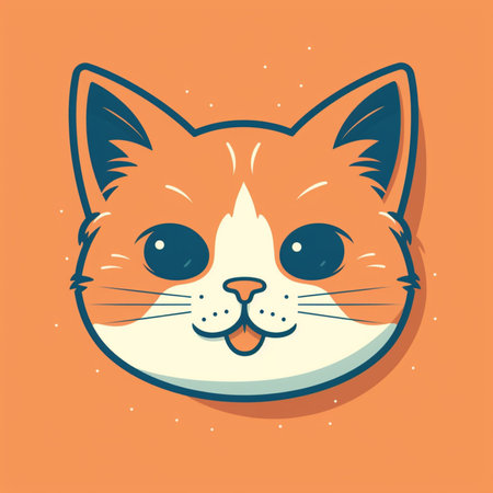 Cute cartoon cat face. Vector illustration isolated on orange background.の素材