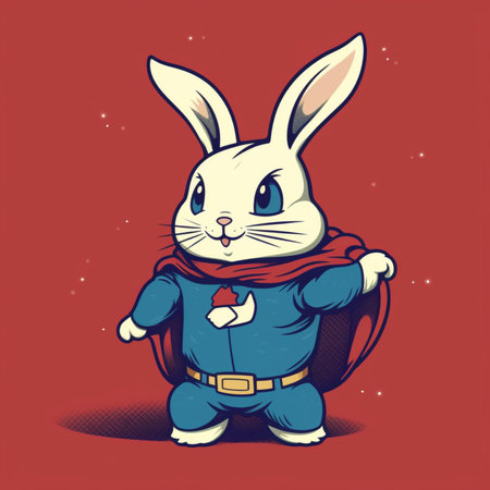 Vector illustration of a cute little white rabbit with a red scarf.の素材