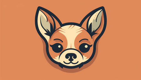 Cute chihuahua head vector illustration. Isolated on orange background.の素材