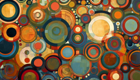 abstract colorful circles background, digital watercolor painting on canvas.の素材