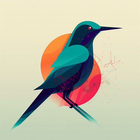 Vector illustration of a colorful bird on a background of the planet.の素材