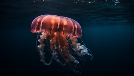 Beautiful jellyfish swimming in the deep blue ocean. Underwater world.の素材