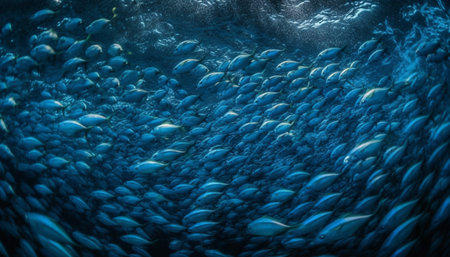 Underwater world with a school of fish. 3D Renderingの素材