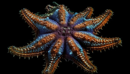 Starfish on a black background close-up. 3d illustrationの素材