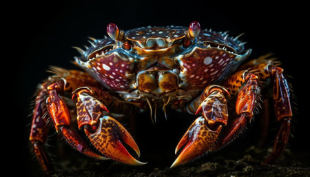 Close up of a red crab isolated on black background. macro shot.の素材