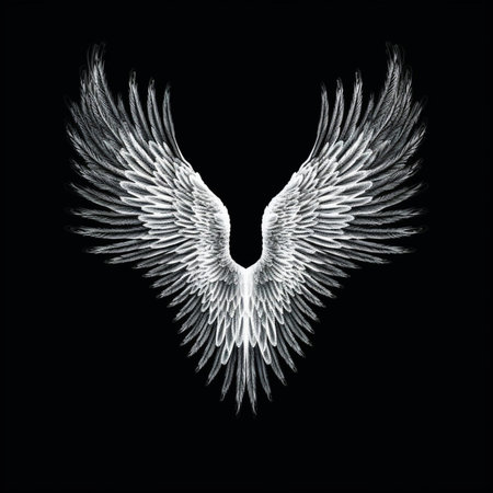 Angel wings isolated on black background. 3D illustration. design element.の素材