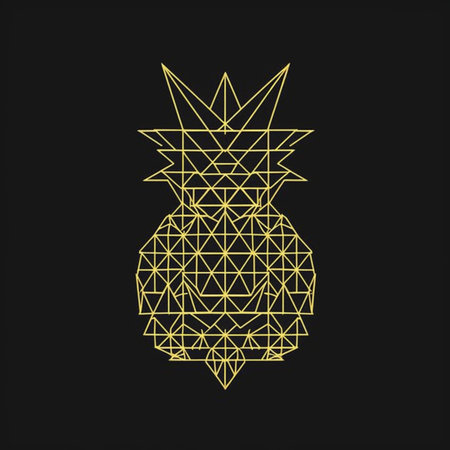 Vector polygonal pineapple on a black background. minimal style.の素材