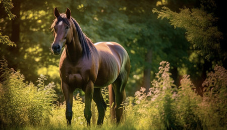 Horse in the meadow. Beautiful young stallion portrait.の素材