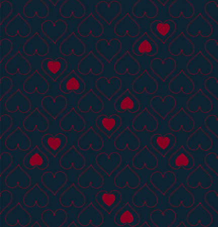 Seamless pattern with red hearts on dark blue background. Vector illustration.のイラスト素材