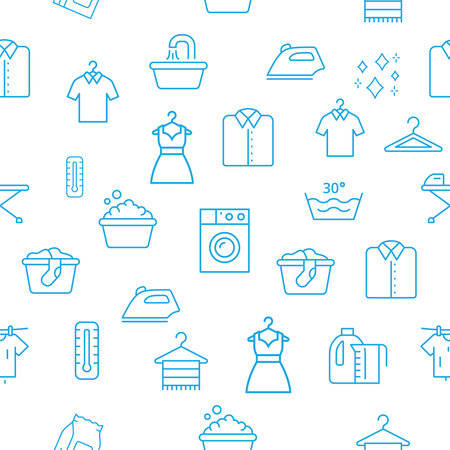 Laundry seamless pattern with thin line icons. Vector illustration.のイラスト素材