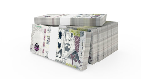 Saudi Arabia 200 Riyals Banknotes. Pile of Saudi Riyal Banknotes of 200 SR. 3D renderの写真素材