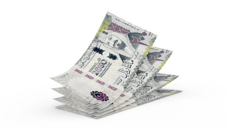 Saudi Arabia 200 Riyals Banknotes. Pile of Saudi Riyal Banknotes of 200 SR. 3D render
