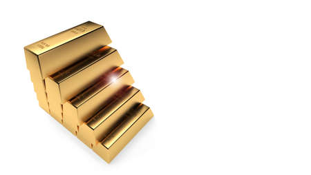 Gold bars isolated on white background. Financial concept - Copy space for Text . 3D Illustrationの写真素材