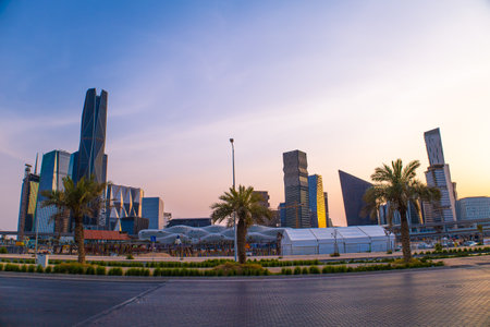 Dubai downtown skyscrapers at sunset, United Arab Emiratesの写真素材