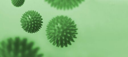 Viruses fly in space Levitation Banner on a blue backgroundの写真素材