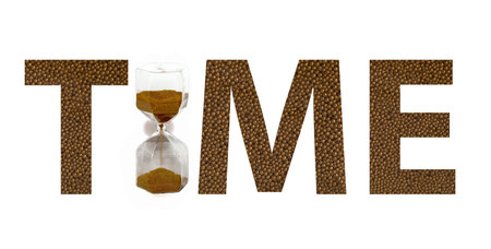 The word TIME in Golden letters on a white isolated background
