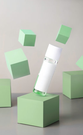 Levitation of cosmetic makeup remover on pedestal, podium