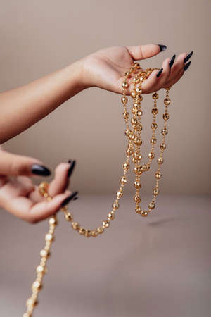 Preparing for the New Year holidays. Decoration on the hands.の写真素材