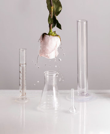 Extreme moisture, watering cosmetic product with essence dripping from flower. Science cosmetic...