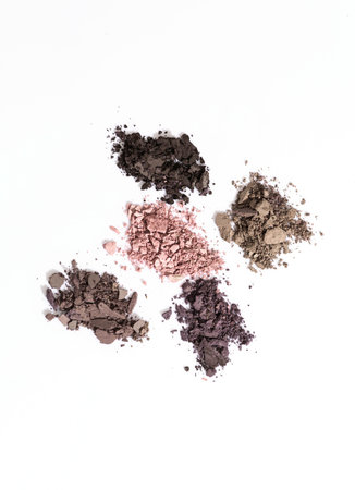 Eye shadow Swatch isolated on white background. Texture of crumbled and crushed cosmetics, paletteの写真素材