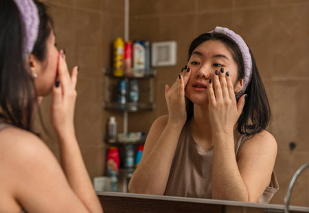 Morning Refresh: Asian Girls Invigorating Face Care Routineの写真素材