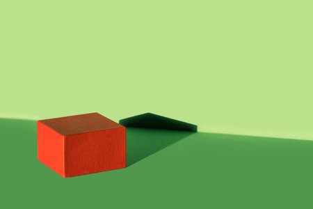 Gifts of Joy: Products Shine Bright on the Festive Red Podium. Christmas backgroundの写真素材
