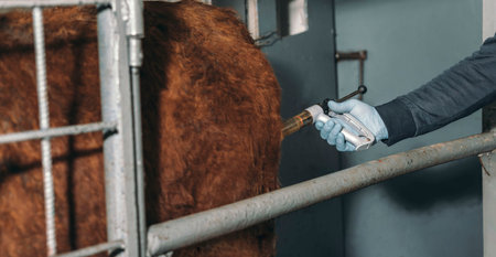 veterinarian administering a crucial vaccine to cattle, ensuring the herds health and preventing disease outbreaks on the farmの写真素材