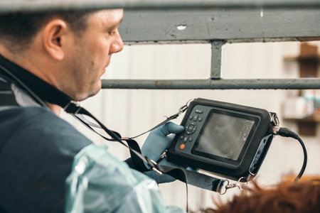 Innovations on the Farm: Ultrasound Technology: Veterinarians use ultrasound technologyの写真素材