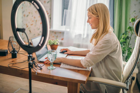 professional technology online presence, coach or influencer recording content with professional...
