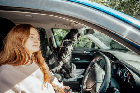 shared adventure for a woman and her dog, highlighting the companionship and joy pets bring to travel experiencesの写真素材