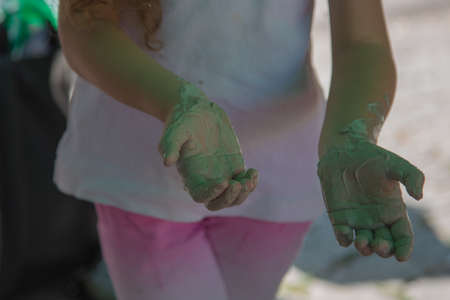 Muddy hands background.の写真素材